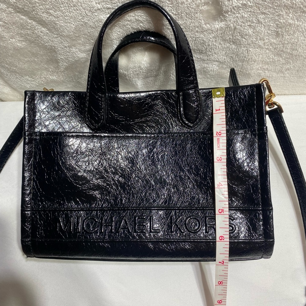 MICHAEL KORS Small Black Leather Tote Logo Handbag Gold Hardware Fall Classic - Picture 15 of 16